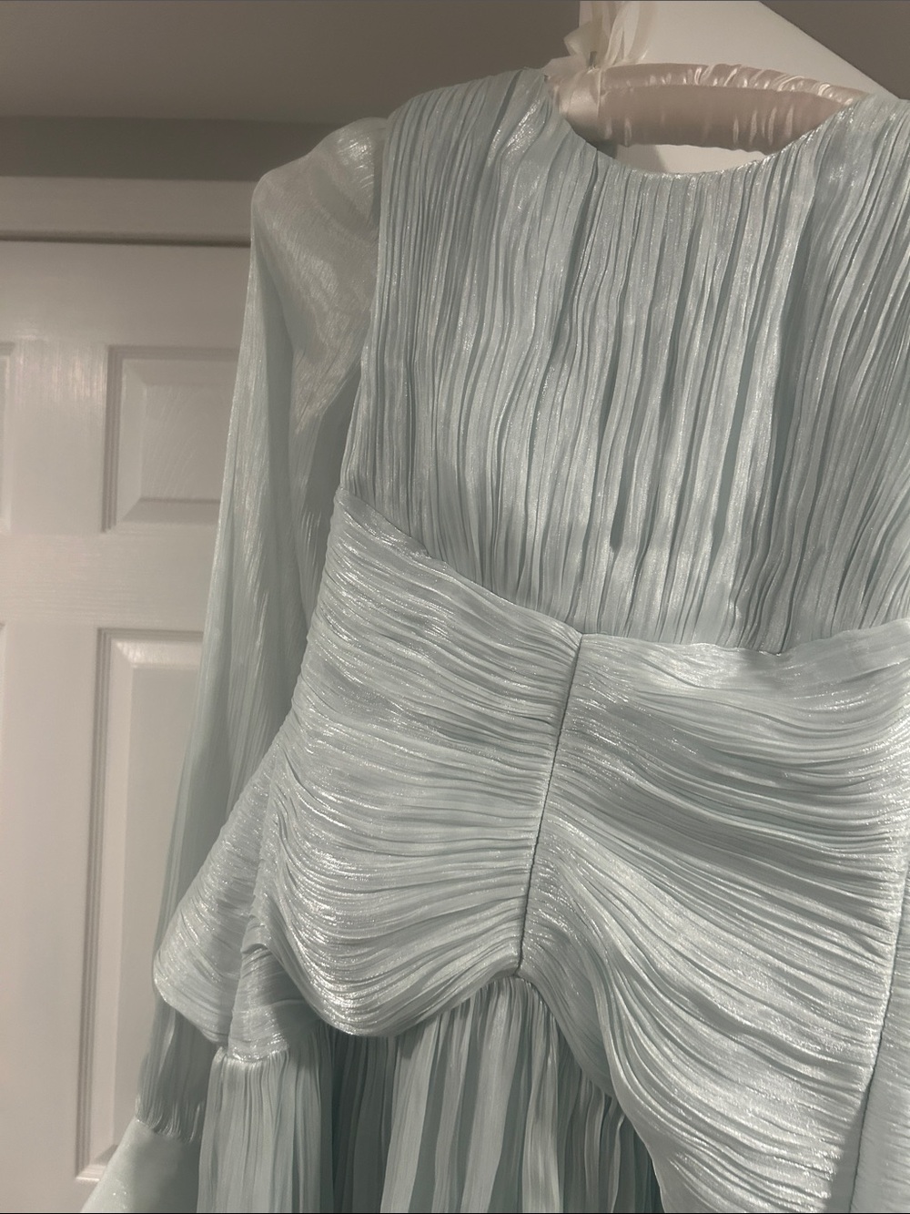 Shimmer Pleated Maxi Dress in Pale Mint